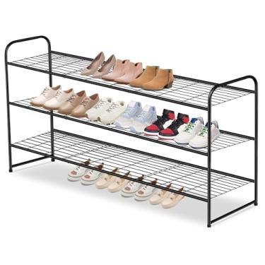 Imagem de AOODA Sapateira longa de metal de 3 camadas para armário, organizador de armazenamento de sapatos empilhável para entrada, quarto, chão, 24 pares de prateleiras de tênis masculinos com grade de arame,