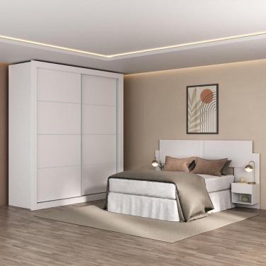 Imagem de Guarda-roupas Casal E Cabeceira Com 2 Mesas De Cabeceira Multimóveis Mp4337 Branco