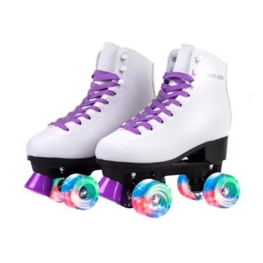 Imagem de Skate Gear Patins Quad Roller com suporte extra para crianças e adultos (roxo com LED, feminino 34/juvenil 4)