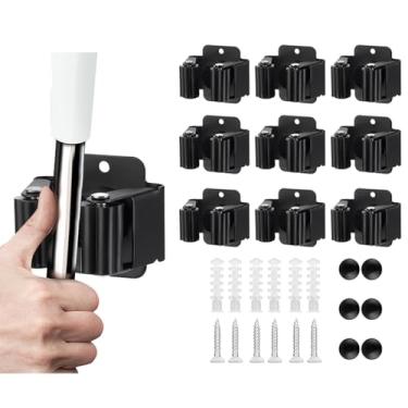 Imagem de JAMEND CLXP 9 peças de suporte de vassoura e esfregão, organizador de ferramentas de jardim resistentes, ancinho e alça de pá, gancho de esfregão de aço inoxidável. Parafusos para montagem na parede.