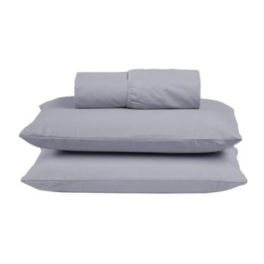Imagem de Jogo de Lençol Queen 300 Fios Percal 100% Algodão Extra Macio 3 Peças Conjunto com Elástico Fronhas (Cinza)