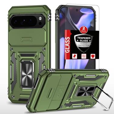 Imagem de FRLMOOES Capa para Google Pixel 9 Pro XL com 2 protetores de tela, capa de câmera deslizante integrada + anel de suporte de 360° para 9Pro XL, à prova de choque, antiarranhões, proteção resistente