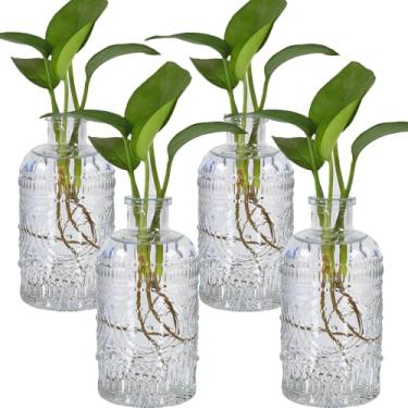 Imagem de TIWPAJS 4 vasos de propagação para plantas, vasos de botão, pequeno vaso de vidro para flores, decoração de casa, decoração de mesa, decoração de prateleira, decoração de mesa, decoração de escritório