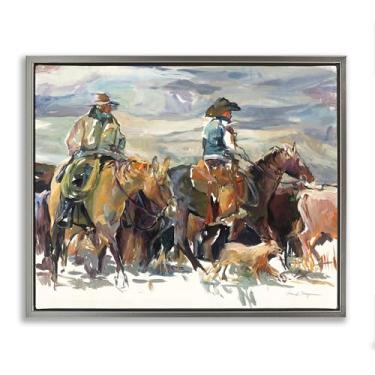 Imagem de Stupell Industries The Roundup Western Painting Framed Floater Canvas Wall Art Design por Marilyn Borglum, moldura flutuante cinza, 53 x 43 cm