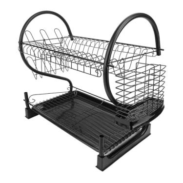 Imagem de Rack de Secagem de Prato, Rack de Armazenamento de Secador de Prato de 2 Camadas, Organizador de Escorredor de Prato Com Suporte de Utensílio para Balcão de Cozinha