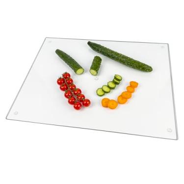 Imagem de Tábua de corte de vidro temperado para cozinha, tábua de corte transparente para bancada, lavável na lava-louças, resistente a arranhões, resistente ao calor, resistente a quebras (61 x 45 cm)