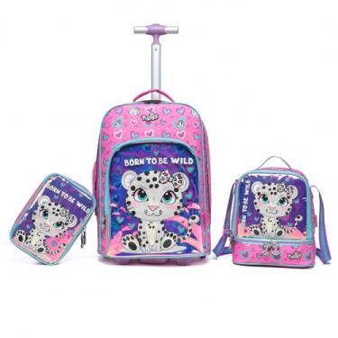 Imagem de Kit Mochila Carrinho escolar feminina Estojo Lancheira Reforçada