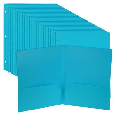 Imagem de PATIKIL 24 pastas de plástico com dois bolsos, perfurador de 3 furos, durável, resistente, 2 pastas de arquivo, divisória de índice de fichário tamanho carta com slot para cartão de visita para