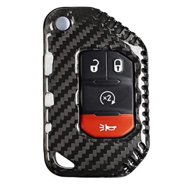 Imagem de T-carbon Capa de chaveiro de fibra de carbono real compatível com Jeep, protetor de chave compatível com Jeep Wrangler JL JLU Rubicon Sahara JLU Gladiator JT acessórios de chave de controle remoto