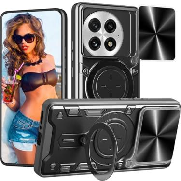 Imagem de Ephoou Capa protetora para OnePlus 13 de 6,8 polegadas com suporte de anel magnético, capa resistente à prova de choque de grau militar com capa de lente de câmera deslizante para OnePlus 13 JS-preta