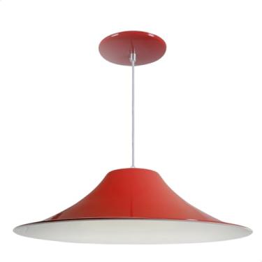 Imagem de Luminária Lustre Pendente Chapéu Chinês Com Interior Branco Brilho e Fiação 110/220v (Vermelho)