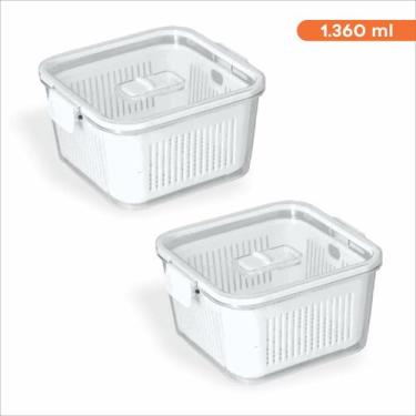 Imagem de Kit 2 Potes Herméticos organizadores de geladeira 1360ml PS Cristal Sl