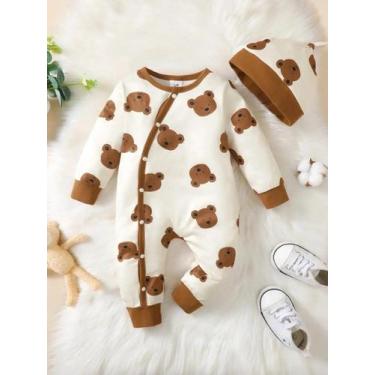 Imagem de Macacão de Inverno para Bebê Recém-Nascido - Impressão de Urso - Manga