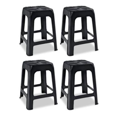 Imagem de Kit Com 4 Banquetas Arcos Preta Plástico Banco Banquinho - Arqplast