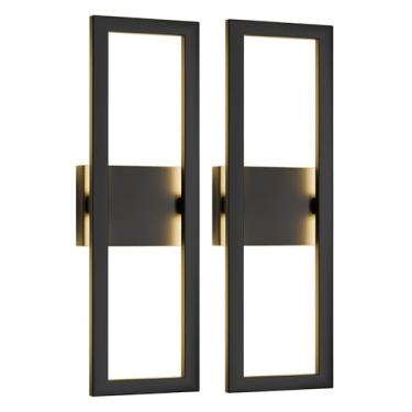 Imagem de LamQee Conjunto De 2 Arandelas De Parede Led Modernas, Arandelas De Parede Grandes De 22" Retangulares Para Varanda, Arandelas De Parede Externas 3000K, Luzes De Parede Externas Pretas Foscas Para C