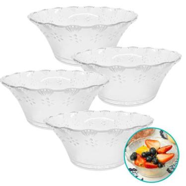 Imagem de Kit 4 Tigela Bowl De Vidro Redonda Sobremesa Saladeira Travessa Fruta 