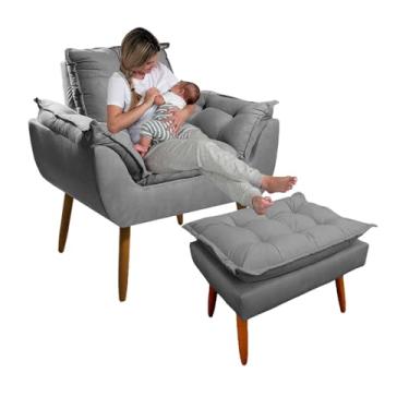 Imagem de Poltrona Para Amamentação com Puff Para Descanso - Poltrona Para Amamentação Decorativa (Cinza)