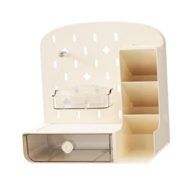 Imagem de DimyFew Organizador de mesa pegboard com gaveta, prateleira de posição de trabalho, suporte de caneta, acessórios de mesa para sala de jogos, Bege