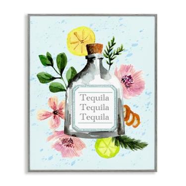 Imagem de Stupell Industries Garrafa de Tequila Floral Cinza Emoldurado Giclée Design de Arte de Parede por Kate Eldridge, 28 x 35,5 cm