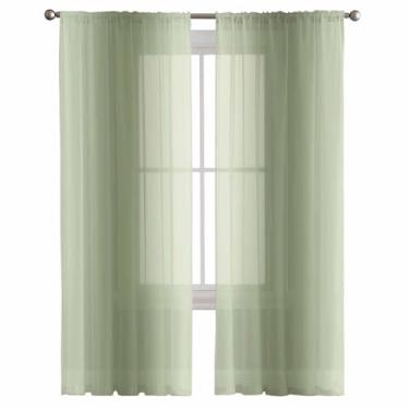 Imagem de Cortinas transparentes de chiffon gradiente de cor verde sálvia com 203 cm de comprimento, estilo minimalista de arte moderna com 2 bolsos para varão, cortinas de voile para sala de estar, quarto, 2