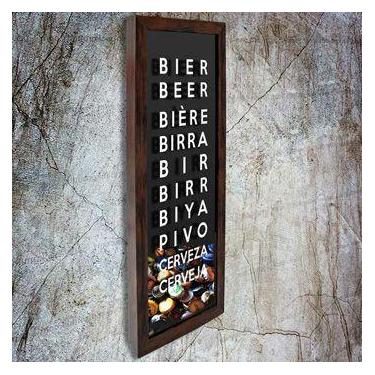 Imagem de Quadro Porta Tampinhas Slim Cerveja no mundo - Quadro Novo, Marrom, 30