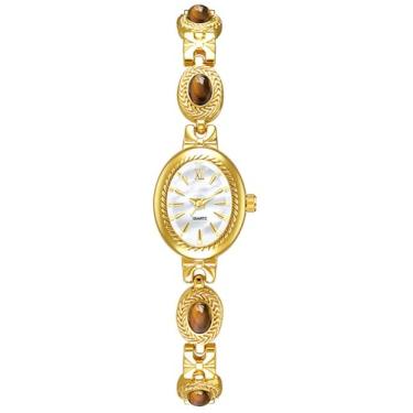 Imagem de ADSBIAOYE Relógio feminino vintage elegante mostrador oval dourado relógio feminino moderno vestido à prova d'água analógico casual, 01 ouro, Decoração moderna