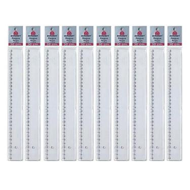 Imagem de Kit 10 Réguas 30cm Poliestireno Transparente Cristal - Acrimet
