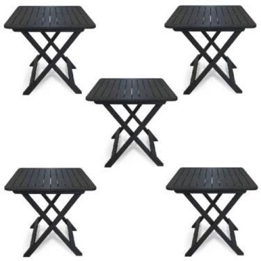 Imagem de Kit 5 Mesas Dobráveis de Plástico Quadrada 80x72cm Bistrô Preta - Plas