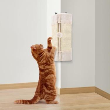 Imagem de LIFLIX Arranhador de canto de parede para gatos internos - almofada de sisal para arranhar na parede com bola pendurada - painel de arranhões de montagem na parede de canto vertical, protetor para