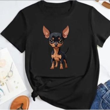 Imagem de camiseta T-shirt  de cachorro pinther pinscher chihuahua  preto e cara
