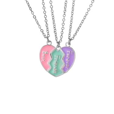 Imagem de DATOA Colar Best Friend BFF para 3 corações divididos combinando, colar de amizade, presente de aniversário, Zinco, Sem Pedra Preciosa