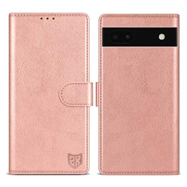 Imagem de ZZXX Capa carteira para Google Pixel 6a com [bloqueio RFID] com compartimento para cartão, fecho magnético, capa protetora de couro dobrável para celular Google Pixel 6a (ouro rosa - 15,5 cm)