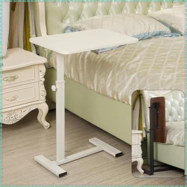 Imagem de Mesa de cama, mesa de cama portátil com rodas pneumática para cama de hospital com altura ajustável, mesa de laptop com rodinhas para escritório, casa, medicina e escola