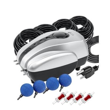 Imagem de AquaMiracle Aerador All-in-One Koi Pond para lagoas externas de até 2000 galões, sistema de aeração de lago com bomba de ar de lagoa com 4 saídas de tubulação de ar válvulas de retenção de pedras de