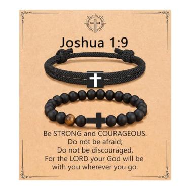 Imagem de FIRAZIO 2 peças de presentes cristãos de Páscoa para homens, pulseiras de cruz com recheios de cesta de Páscoa para homens, presentes cristãos de confirmação de aniversário, pulseiras inspiradoras de