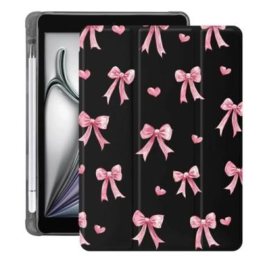 Imagem de Idocolors Kawaii Capa com laço rosa para iPad Air 4 2020/iPad Air 5 2022 de 10,9 polegadas, capa traseira de TPU transparente com suporte para lápis, capa protetora preta dobrável à prova de choque