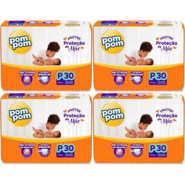 Imagem de KIT 4 Fraldas Pom Pom Derma Protek Jumbo Tamanho P 30 unidades