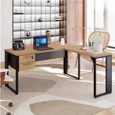 Imagem de Mesa para Escritório Diretor em L 150x150cm Marrom/Preto