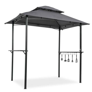 Imagem de Gazebo para churrasqueira ao ar livre com luz de 2,8 x 1,5 m, guarda-sol de mesa ao ar livre, barraca de abrigo, cobertura superior macia de camada dupla e aço e com gancho