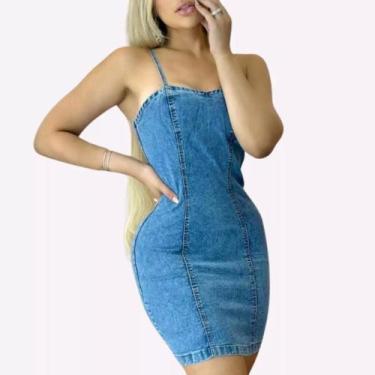 Imagem de Vestido Jeans Feminino Moda Lycra Curto Botões E Alcinha Estilo Verão 