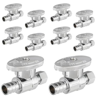 Imagem de HeSun Válvula de parada reta Pex de 10 peças, 1/5.1 cm PEX 3/20.3 cm OD parada reta de compressão, válvula de desligamento de 1/4 para banheiro, ASTM F1807