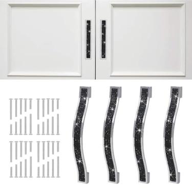 Imagem de MINGZAIQIPEI Puxadores de gaveta de diamante, 4 peças, puxador de cristal cintilante, armário, armário, armário, armário, porta, móveis, puxadores de hardware para casa, cozinha, banheiro (preto, 14