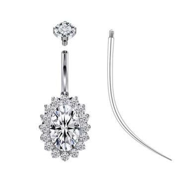 Imagem de Ruifan Anéis de umbigo ASTM F136 de titânio, gota elíptica, zircão cúbico, hipoalergênico, rosqueado internamente, 14G, joia de piercing de umbigo 10 mm, 12 mm, 14 mm, para mulheres, Elliptical --12MM