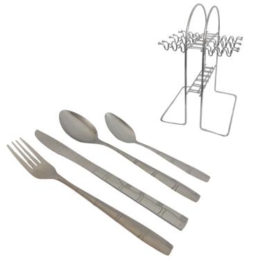 Imagem de Faqueiro 24 Peças Aço Inox Cabo Modelo Bambu com Suporte