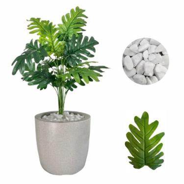 Imagem de Planta Artificial Bananinha Vaso Liso Cores Pedras Branca - Flor Imp