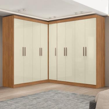 Imagem de Guarda-roupa Modulado de Canto 9 Portas e 4 Gavetas Paris Cinamomo/Off White