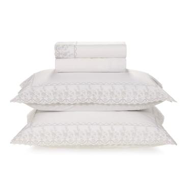 Imagem de Karsten Jogo de Cama King 200 Fios Bordado Antônia Branco com Prata 100% Algodão 4 Peças