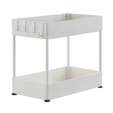 Imagem de Rack de armazenamento de bancada com ganchos, organizador de armazenamento multifuncional, carrinho móvel para sala de estar, banheiro, cozinha, suprimentos (tamanho: 4 camadas, cor: preto) (branco, 2