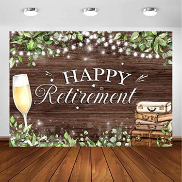 Imagem de Avezano Decoração de festa de aposentadoria piso de madeira cenário de festa de aposentadoria feliz paisagem rústica foto de aposentadoria cálice e mala de viagem banner tema (2,4 x 1,8 m (GG))
