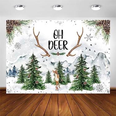 Imagem de Avezano Oh Deer Backdrop Oh Baby Deer Theme Boys Baby Tea Party Decorações para meninos e meninas Winter Woodland Baby Shower Banner Adventure Awaits Begin Photoshoot Booth Background (3 x 2 m)